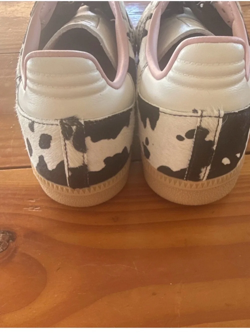 adidas  Women’s Cow Print Pony Hair Trainers in Black and white size 9 1/2